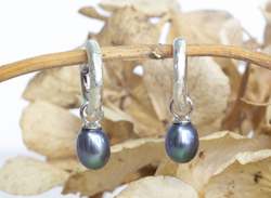 Endora Hoop Earrings - Silver with Blue Pearls