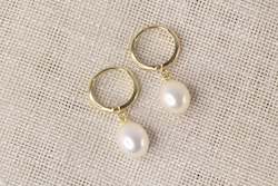 Pearl Drop Huggie Earrings - White - 9ct Yellow Gold