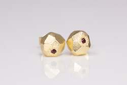 Boulder Studs - Yellow Gold with Rubies