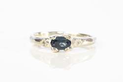 Argus Ring - 9ct White Gold with Blue-Green Sapphire