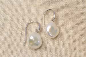 Keshi Pearl Drop Hook Earrings - White - Sterling Silver