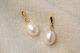 Oval Pearl Drop Stud Earrings - White - 9ct Yellow Gold