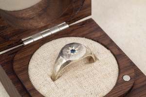 Sirius Signet Ring - 9ct White Gold with Blue Sapphire