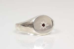 Signet Ring - Sterling Silver with  Garnet