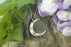 Moon Pendant - Sterling Silver with Sapphire