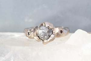 Jewellery manufacturing: Bespoke Meteor Ring - 18ct White Gold with Rough Salt & Pepper Diamond