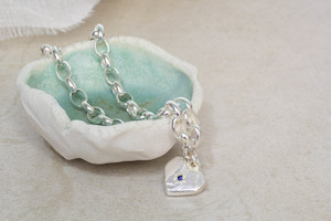 Jewellery manufacturing: Sapphire Heart Charm Bracelet - Sterling Silver