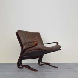 Norwegian Brown Leather Lounge Chair By Nordahl Solheim & Elsa Solheim for Rybo Rykken & Co