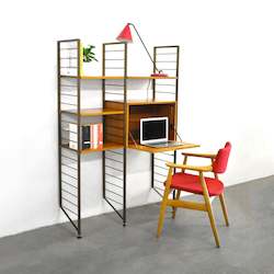 Storage: Original Gold & Teak Ladderax Bookshelf / Desk / Shelves Modular Shelving System By Robert Heals For Staples