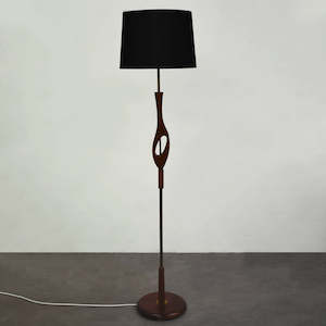 Teak & Brass Standard Floor Lamp