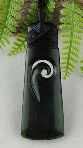 NZ Greenstone Toki With Koru Carving 70mm #53