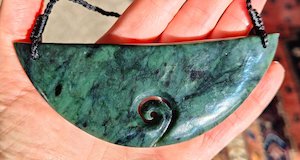 NZ Greenstone Single Koru Breast Plate Pendant #10