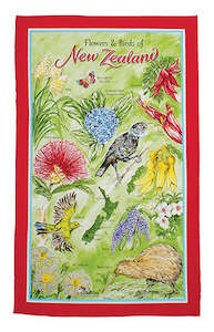 NZ Flowers and Birds Tea Towel