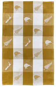 Waffle Tea Towel NZ Icons - Mustard