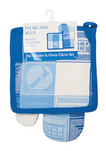 Pot Holder and Oven Glove Set - Jacquard Blue