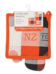 Pot Holder and Oven Glove Set - Jacquard Orange