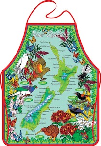 Apron - NZ Map, Birds And Flowers