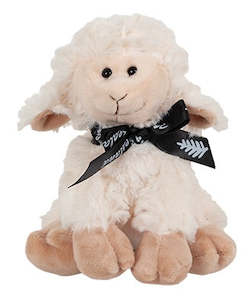 Sitting Sheep With Black Fern Ribbon - 19cm