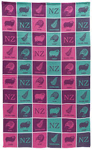 Jacquard Woven 4 Icons Tea Towel - Green And Purple