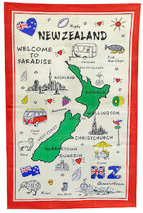 Welcome To Paradise NZ Map Tea Towel