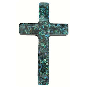 Small Paua Ornamental Resin Cross - 90mm - NZ Made