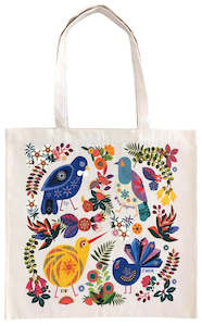 Retro Birds Cotton Tote Bag