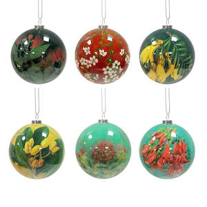 Box of 6 NZ Flora Christmas Baubles