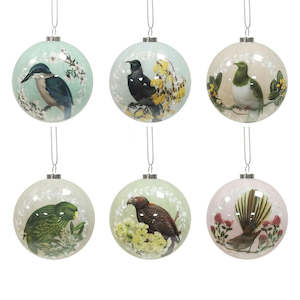 Box of 6 Native NZ Birds Christmas Baubles