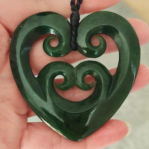 NZ Greenstone Large 4 Koru Heart - 62mm #05-A