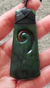 NZ Greenstone Toki With Koru Carving 68mm #53