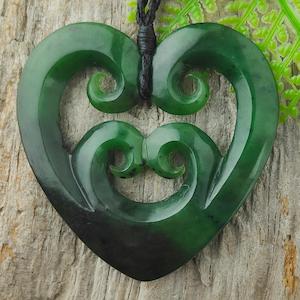 NZ Greenstone Large 4 Koru Heart - 62mm #05A