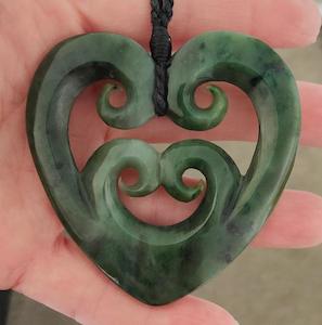 NZ Greenstone Large 4 Koru Heart - 62mm #05