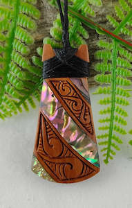 Toki Wood And Paua Carving Pendant 50mm #74