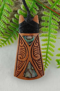 Toki Wood And Paua Carving Pendant 50mm #72