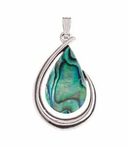 Palladium Plate Paua Tear Drop Pendant - NZ Made