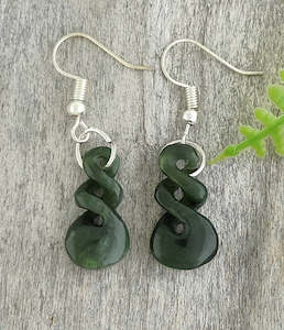 NZ Greenstone Small Double Twist Earrings 22mm #62E