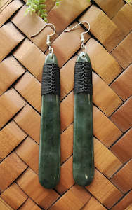 NZ Greenstone Drop Earrings 90mm #67L (very long)