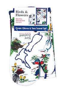 Oven Glove and Tea Towel Set. - Birds and Flowers