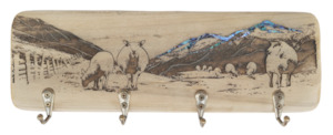 NZ Made Wood & Paua Keyholder - Sheep