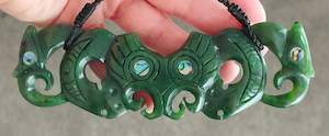 NZ Greenstone Double Manaia Breast Plate 135mm #01