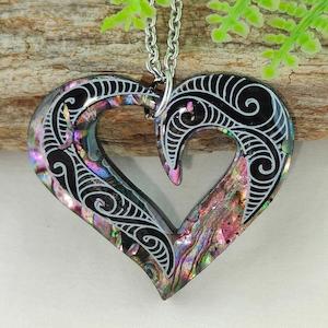 Paua Heart Design Necklace #05