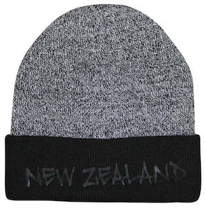 NZ Adults Black Beanie/Silver