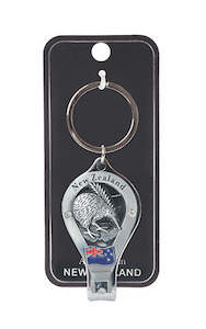 Nail Clippers Pewter Keyring - Kiwi and NZ Flag