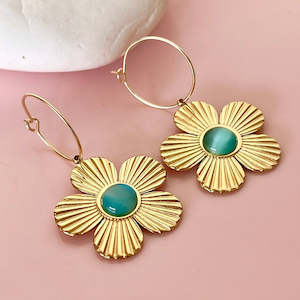 Gift: Textured Daisy & Stone Hoop Earrings