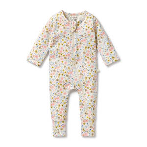 Ava Floral Organic Zipsuit w Feet