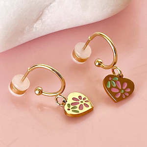 Pretty Floral Heart Half Hoop Earrings