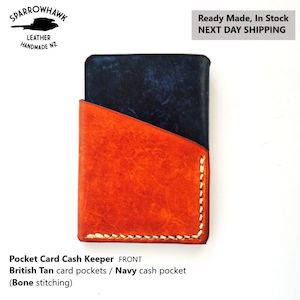 Pocket Card & Cash Keeper - British Tan & Navy - Next Day Shipping