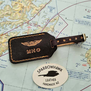 Pilots Leather Luggage Tag - Hand Dyed with Embossed Initials & Wings