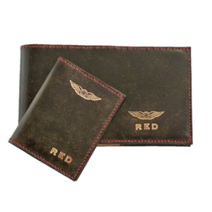 Leather or leather substitute goods: FAA (US) Pilot PPL Logbook Cover & License Medical Certificate Wallet Combo - wings & initials