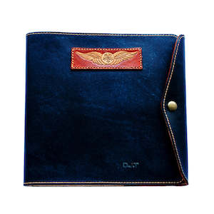 Leather or leather substitute goods: CASA (Australia) Pilot Logbook Cover - wrap closure, 2 colour outside / inside, carved wings /embossed initials